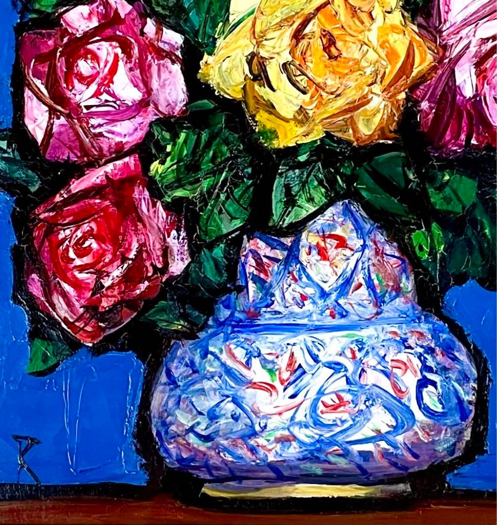 中川力　真作「ばら」 油彩6号　格調高い薔薇図名品　師：有島生馬