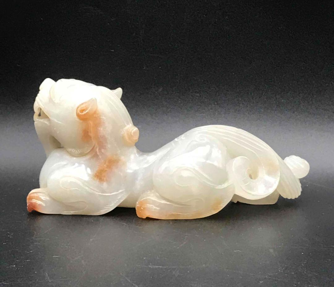 中国古美術　明時代　古玉石 和田玉 山海經 聚財富瑞獸 神獸貔貅(F-31)