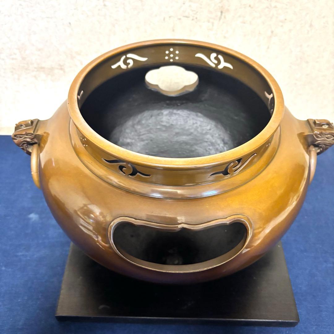 風炉 茶釜 電熱器 唐銅鬼面風炉釜 野々田製電熱器 敷板 茶道具 お点前道具