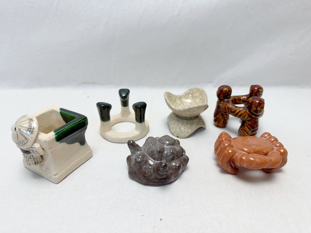 未使用 茶道具 和楽造 六種蓋置 三葉 五徳 栄螺 三人形 一閑人 蟹 共箱