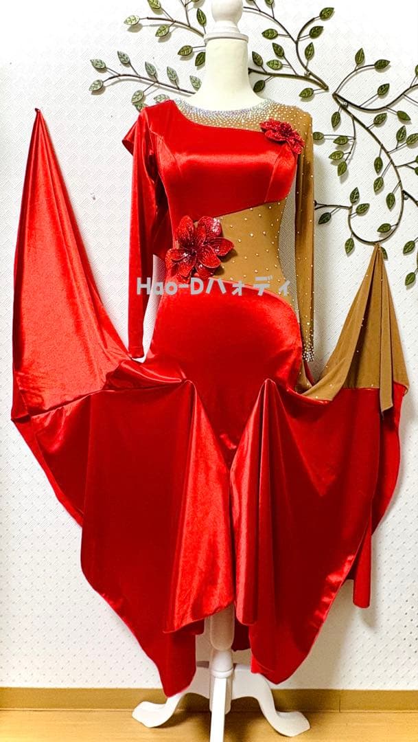 新品★ドレス★ルンバ★タンゴ★スムース★社交ダンス★競技会★パーティー★レッド