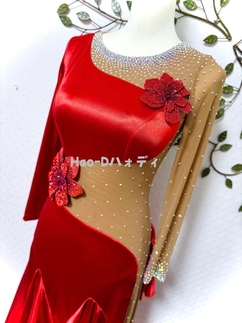 新品★ドレス★ルンバ★タンゴ★スムース★社交ダンス★競技会★パーティー★レッド