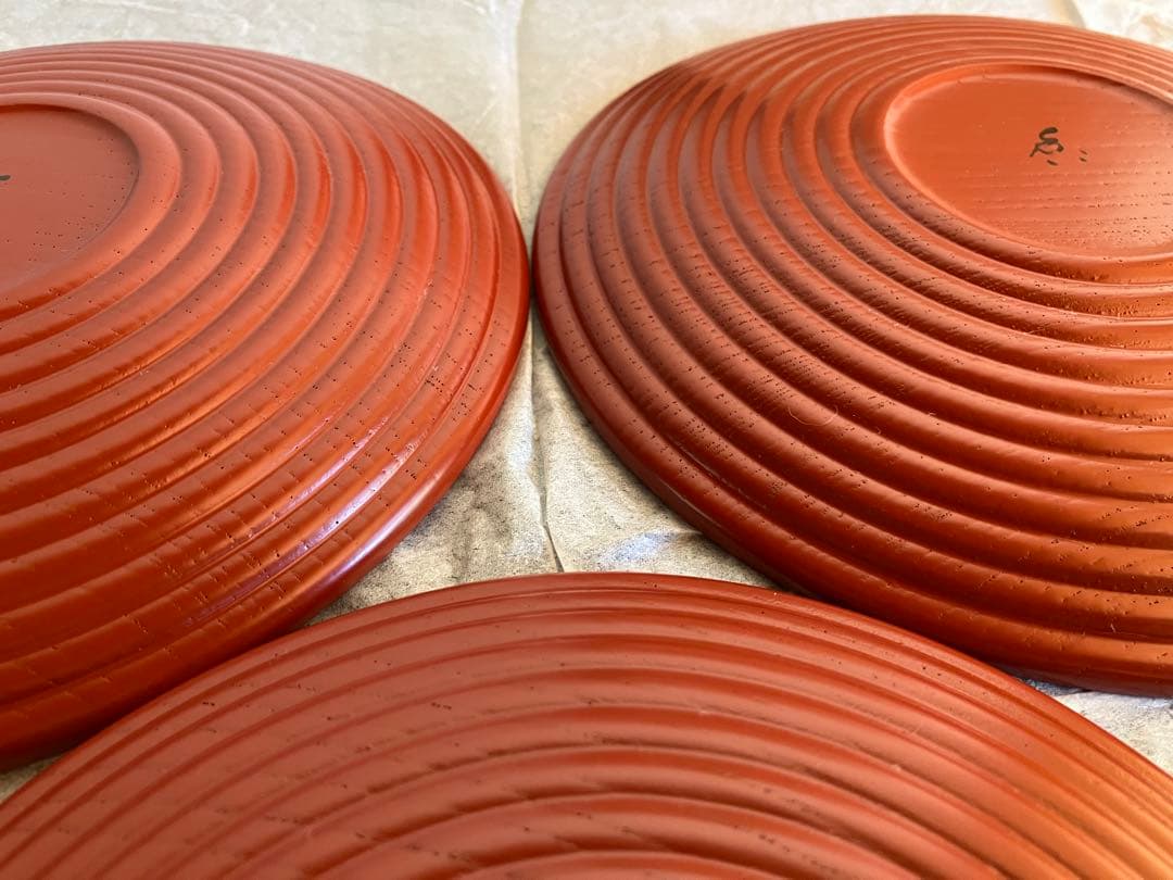山中塗　山中漆器　香仙工房　ロクロ目　朱　銘々皿　菓子皿　５枚　茶道　茶道具