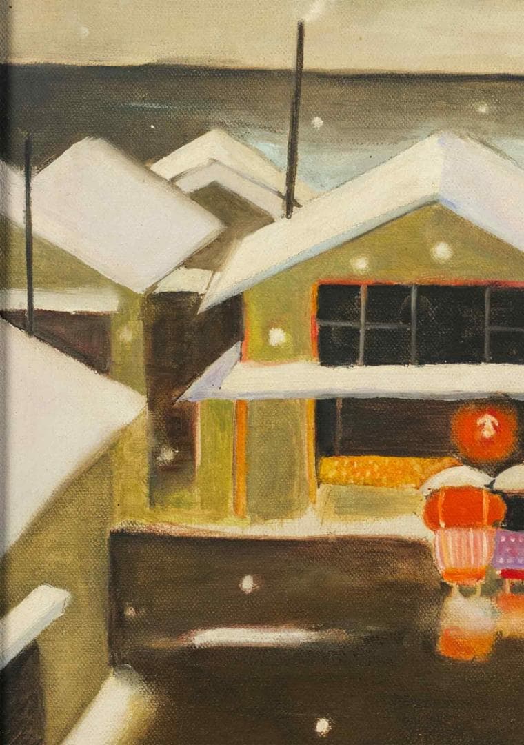 斎藤真一　油彩　肉筆『みぞれ』サイン　共シール　画廊シール　F6号　額　b712