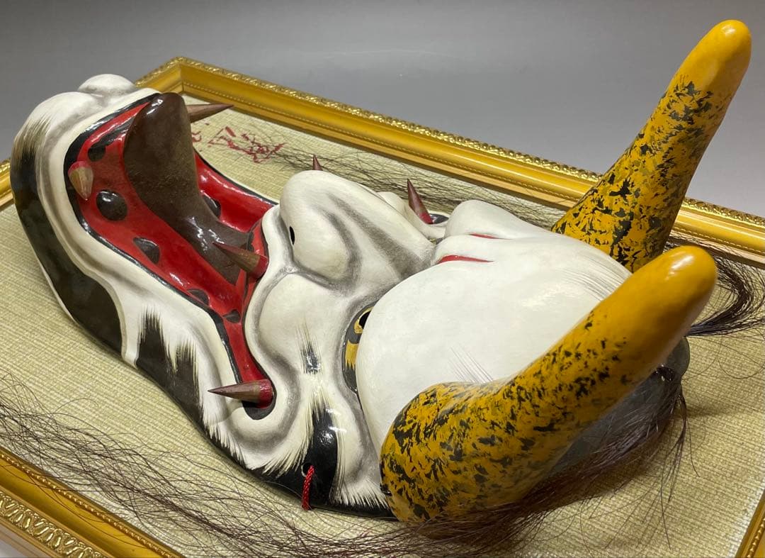 石見神楽面　石見神楽　石州和紙　在銘　作家作品　魔除け　健康長寿　Lw7613