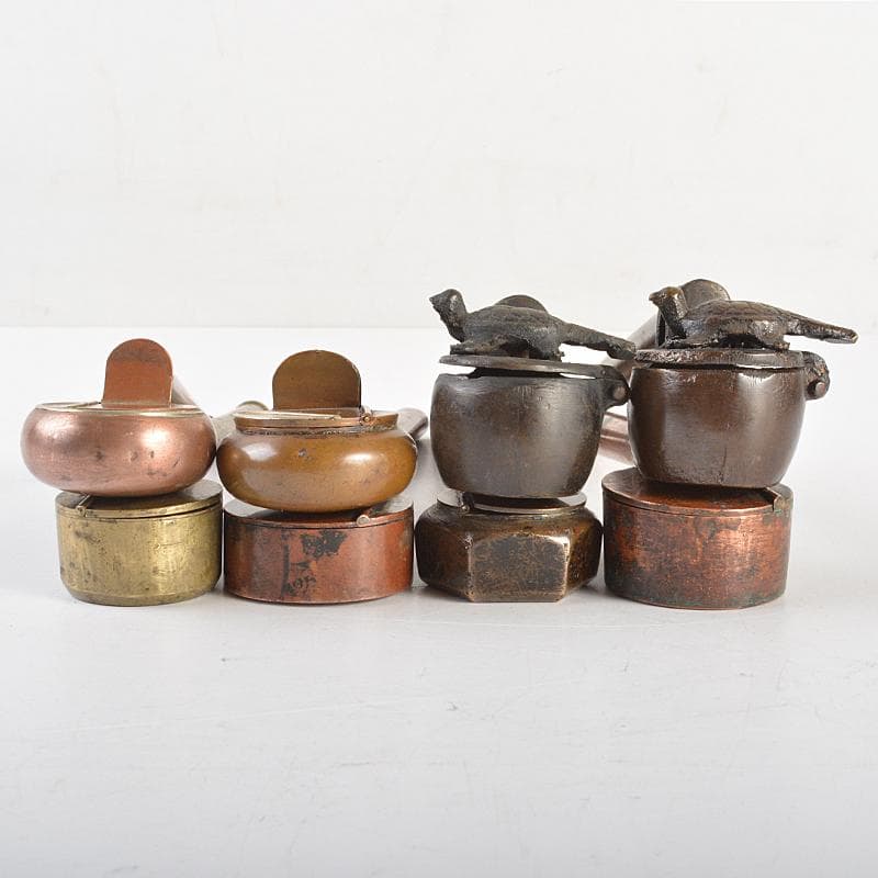 時代提げ物　書道具　古銅　矢立　15点まとめて　F　R7308