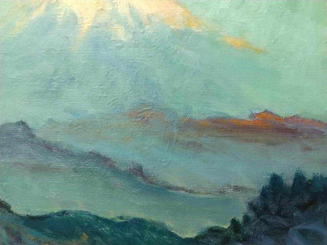 「黎明富士」 F6 油絵 絵画 油彩画 アート 風景画 富士山