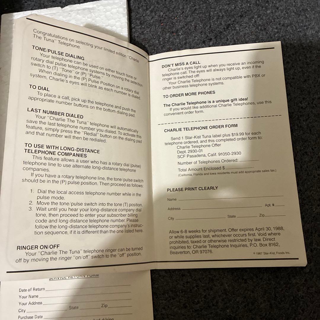 チャーリーザツナ　新品　電話アドバタイジングCharlie the tuna箱付
