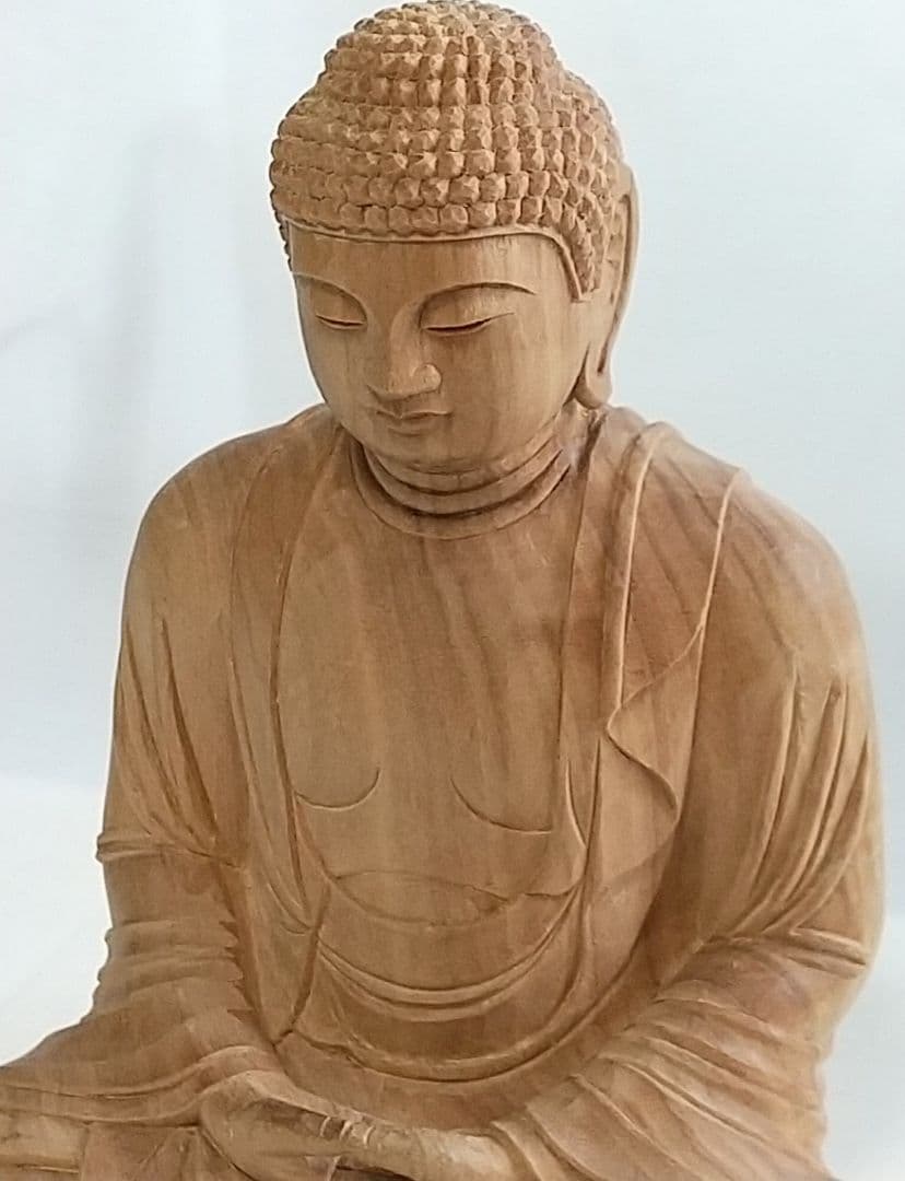 釈迦如来坐像 3寸 #334 像のみ 金彩無 お釈迦さま ◆白檀 木彫 仏像