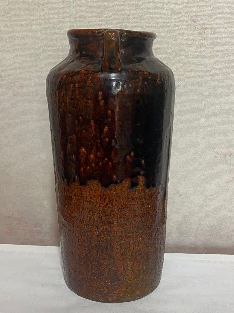 ♦希少！大樋焼 時代物 飴釉箆面取り 双耳壺 瓶 華道 茶道具 花生け 骨董品