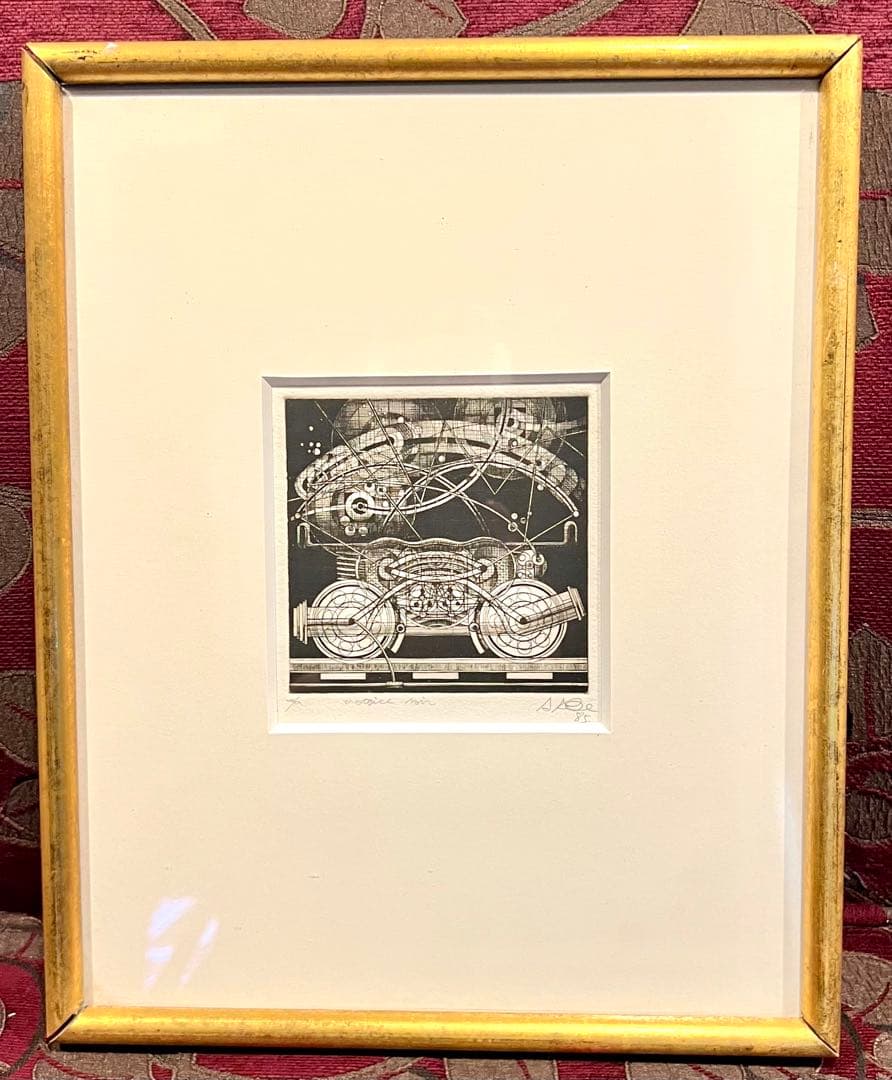 インテリア 額縁 絵画 バイク　阿部彰　Motrice noir 黒いエンジン