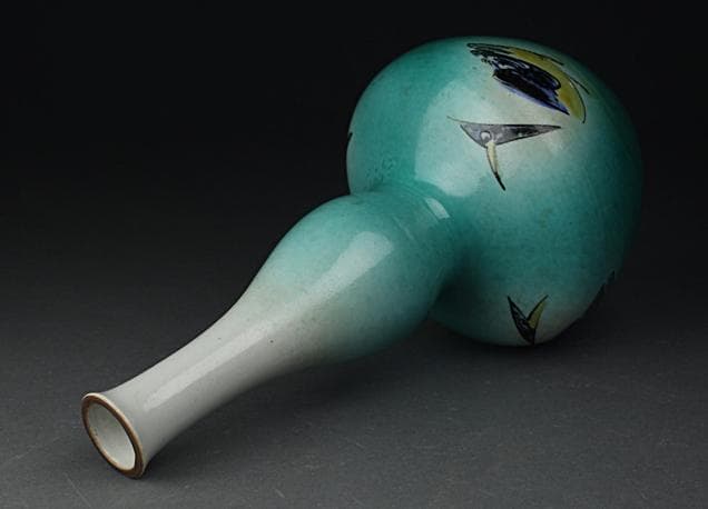 高さ31㎝の大作 芸術院会員　文化勲章受賞 二代浅蔵五十吉 鳥図花瓶　M60