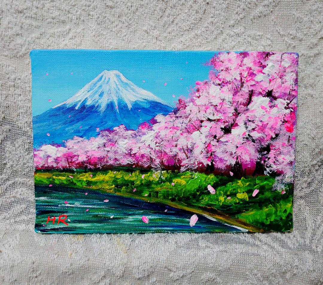 油絵 絵画【桜の富士山】