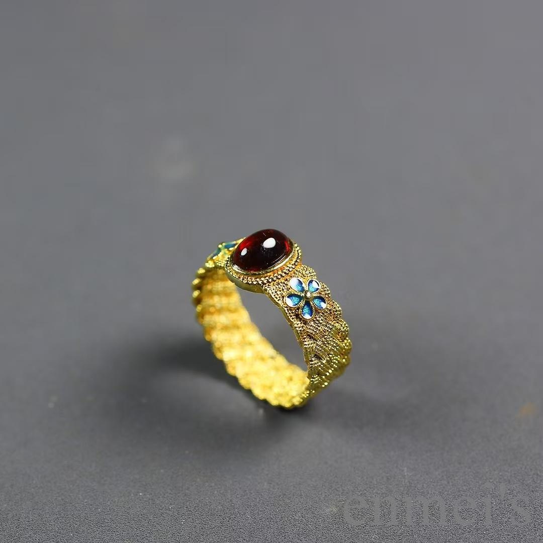 中国古美術 鍍金 純銅製 景泰藍 装身具 首飾一式 簪・耳飾・胸飾・指輪 古賞物