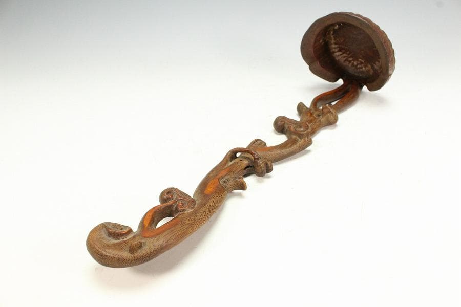 古竹 刻 霊芝 如意 柱掛 飾り(K-A912)