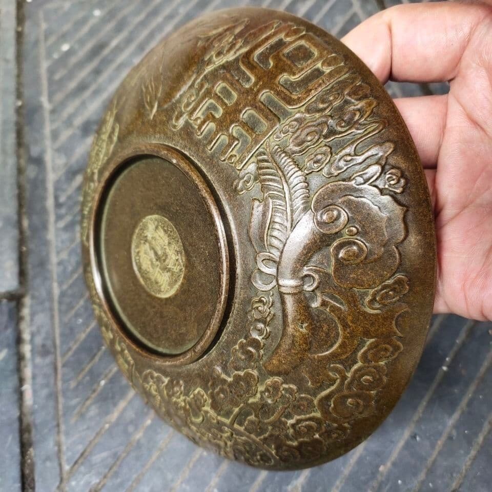 重工 彫刻 祥雲瑞獣 麒麟 大銅盤 銅製品 鎮宅辟邪 開運風水 招財 置物