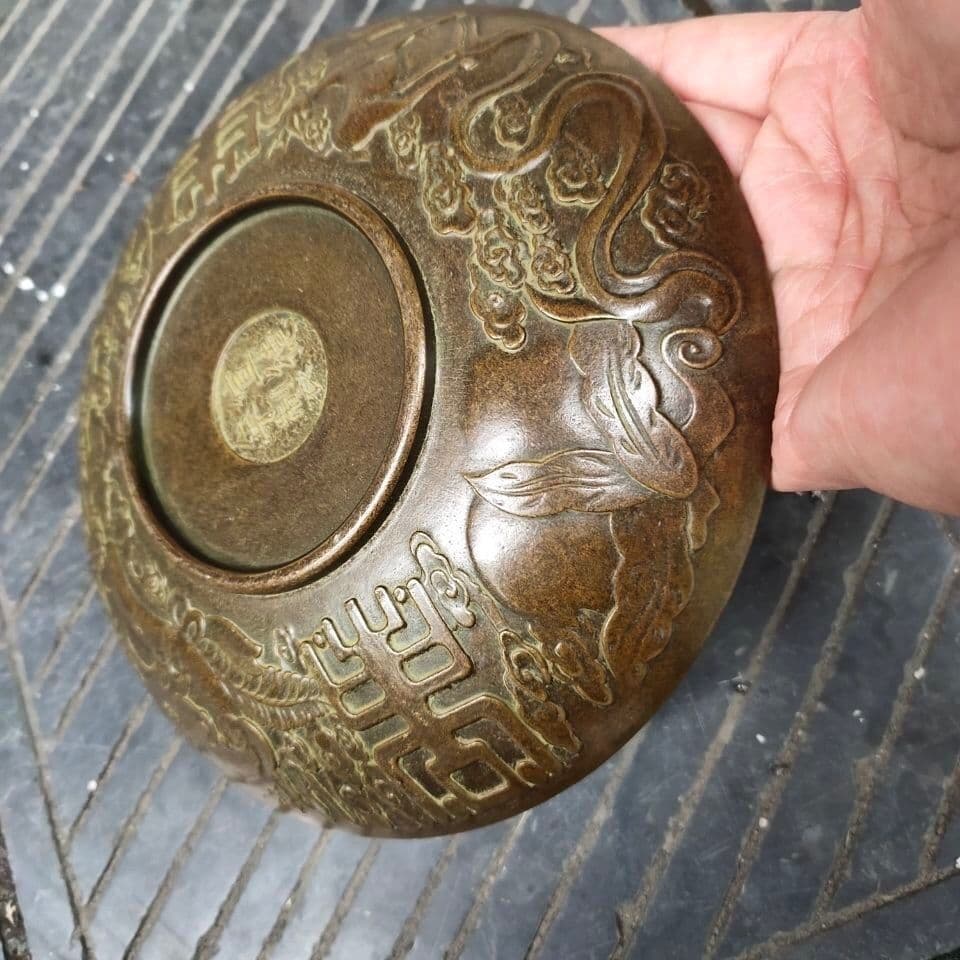 重工 彫刻 祥雲瑞獣 麒麟 大銅盤 銅製品 鎮宅辟邪 開運風水 招財 置物