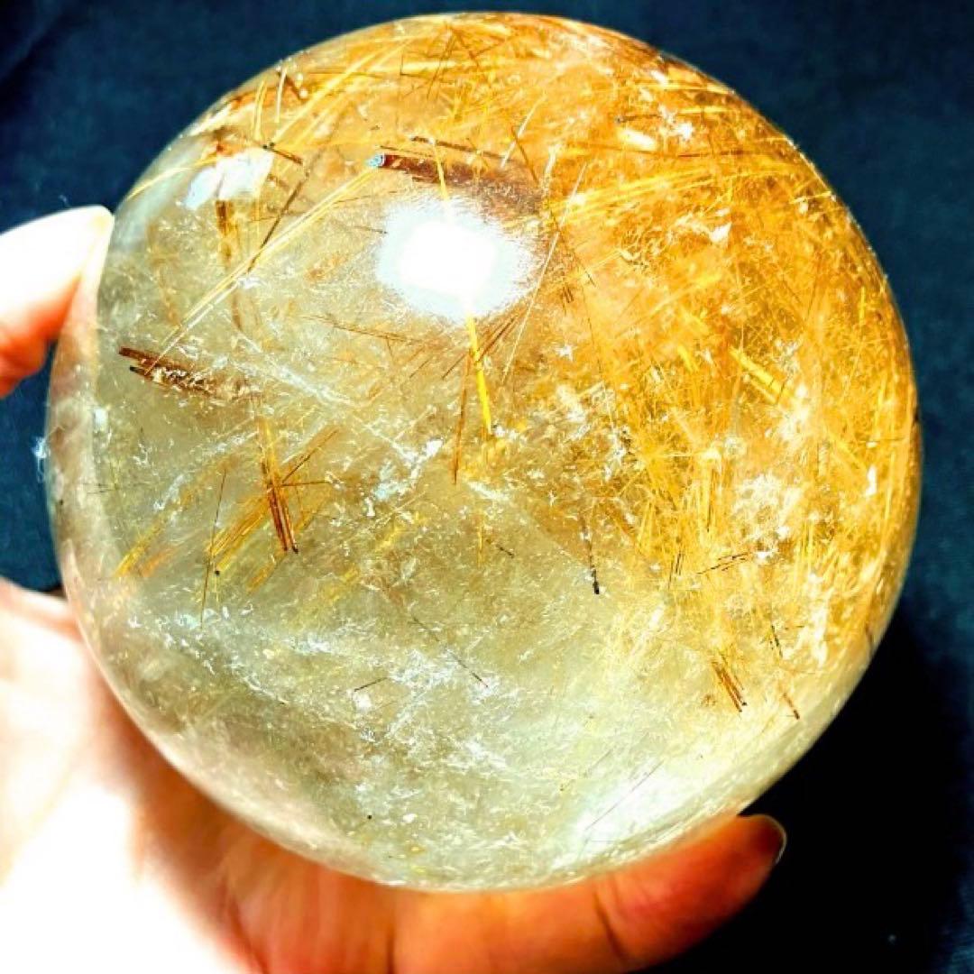 超絶綺麗✨超特大　95mm ゴールドルチルクォーツ　丸玉スフィア　金針水晶