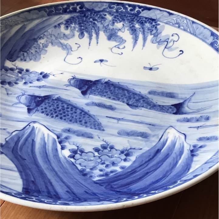 骨董品 染付 鯉 大皿 古伊万里