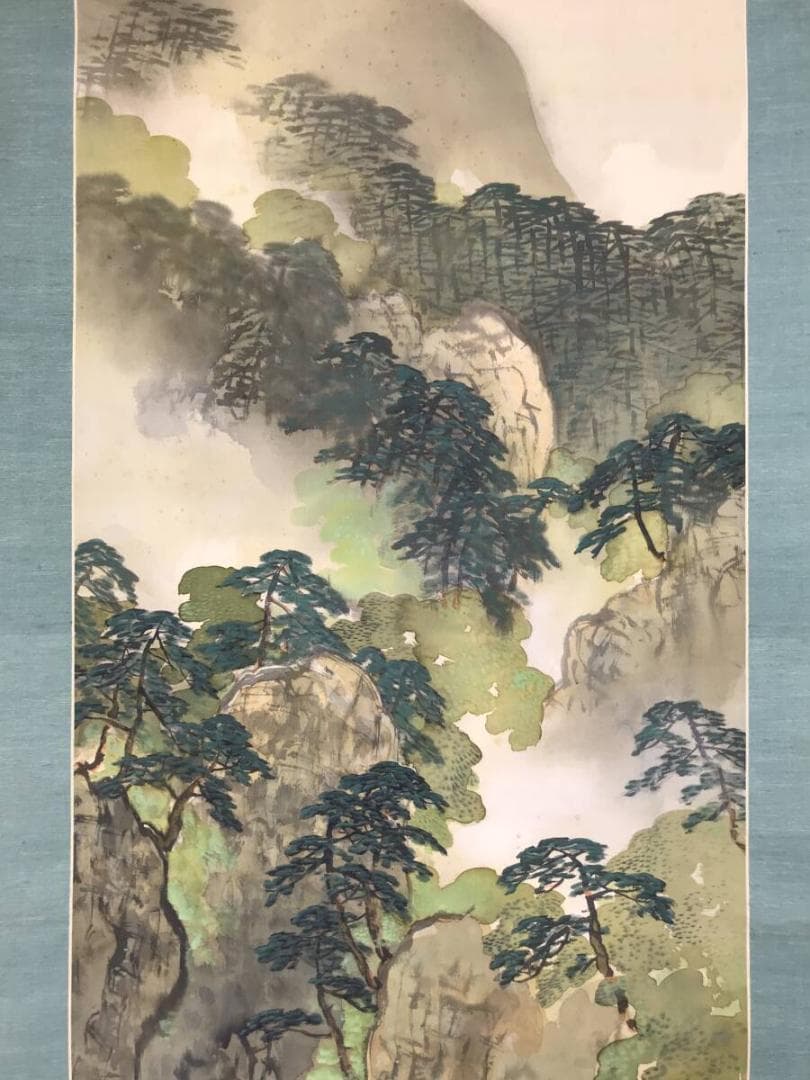 真作/小林松僊/青緑山水図/山渓図/ツバメ図/燕図/掛軸☆宝船☆AH-700