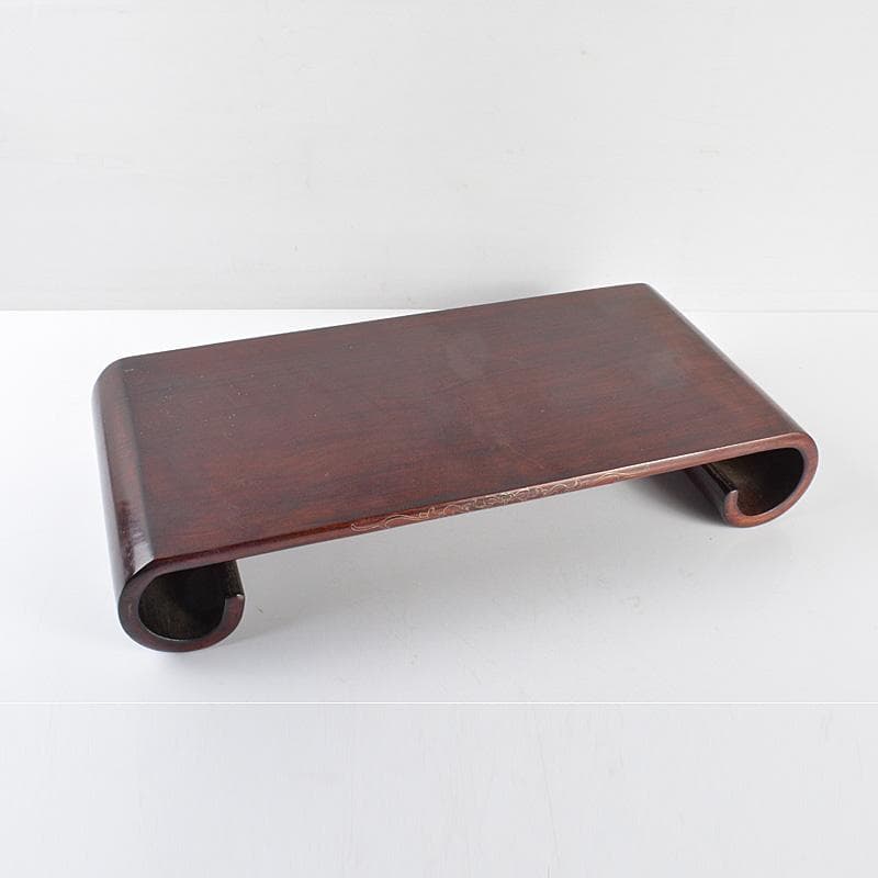 中国　唐木紫壇製　銀線象嵌　巻卓　平卓　飾台　香炉台　M　R4772C