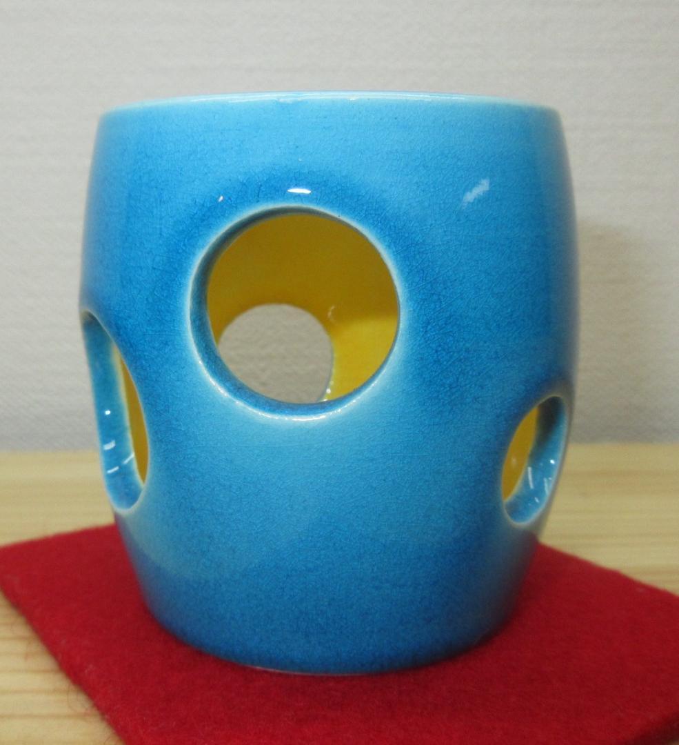 送料込【逢絢亭】茶道具 蓋置 京焼 浅黄交趾 水玉透し 永楽即全  共箱入り