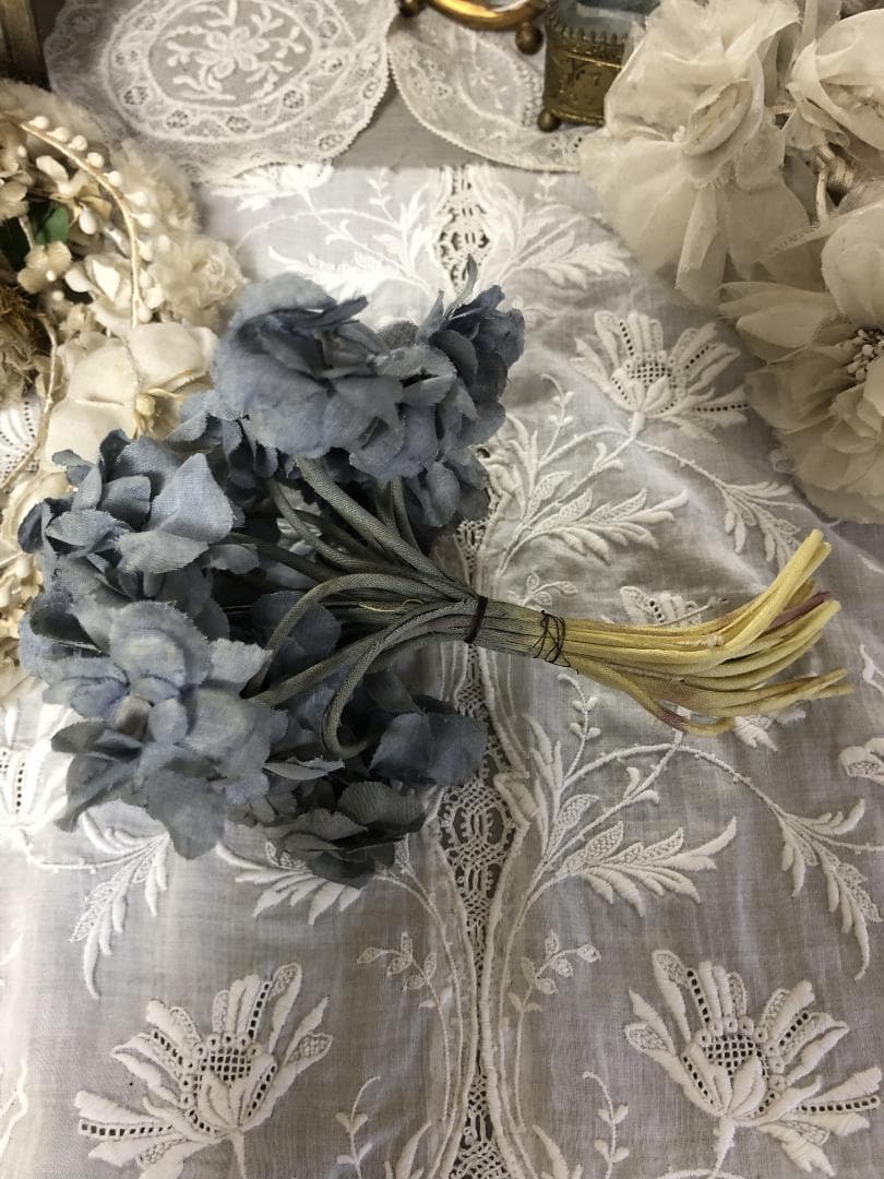 フランス　アンティーク コサージュ ブルーグレイ