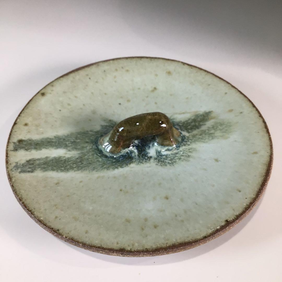 Ｐ４４７　水指　『唐津焼』『内山仙鶴造』『耳付水指』　共箱　茶道具