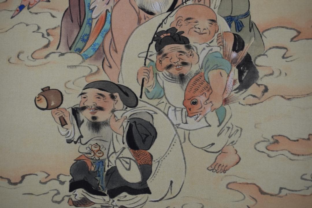 紫雲/七福神来迎之図/掛軸☆宝船☆Y-603　JM