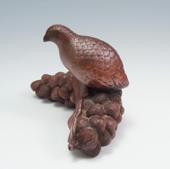古備前 鳥 鶉 葡萄 松ぼっくり 和風 置物 細工物 骨董品 備前焼