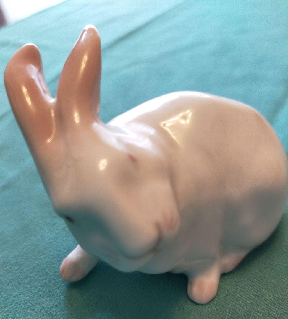 ヴィンテージ　ロイヤルコペンハーゲン　ホワイトラビット　フィギュア　ピンクアイズ