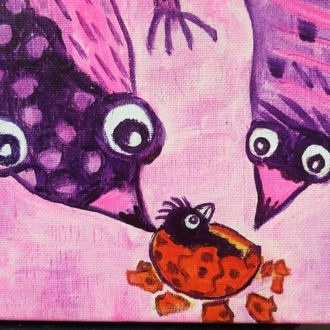 油絵　専用　卵のふ化を見る鳥のつがい