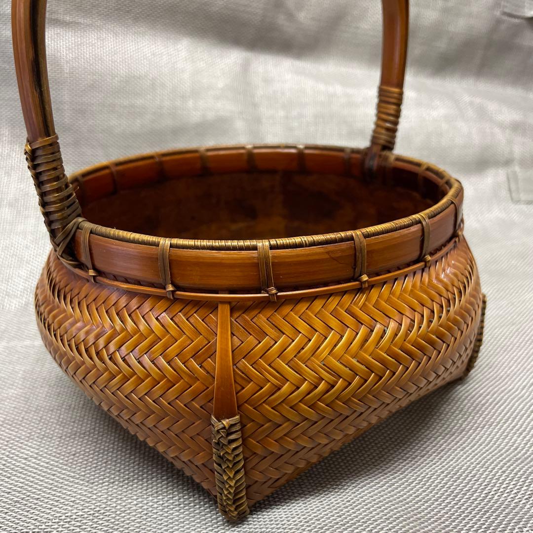 未使用　網代編み　炭斗　比呂行作　竹細工　伝統工芸品　茶道　茶道具