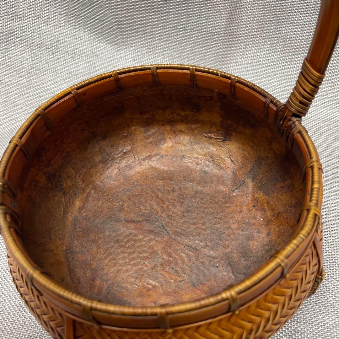 未使用　網代編み　炭斗　比呂行作　竹細工　伝統工芸品　茶道　茶道具