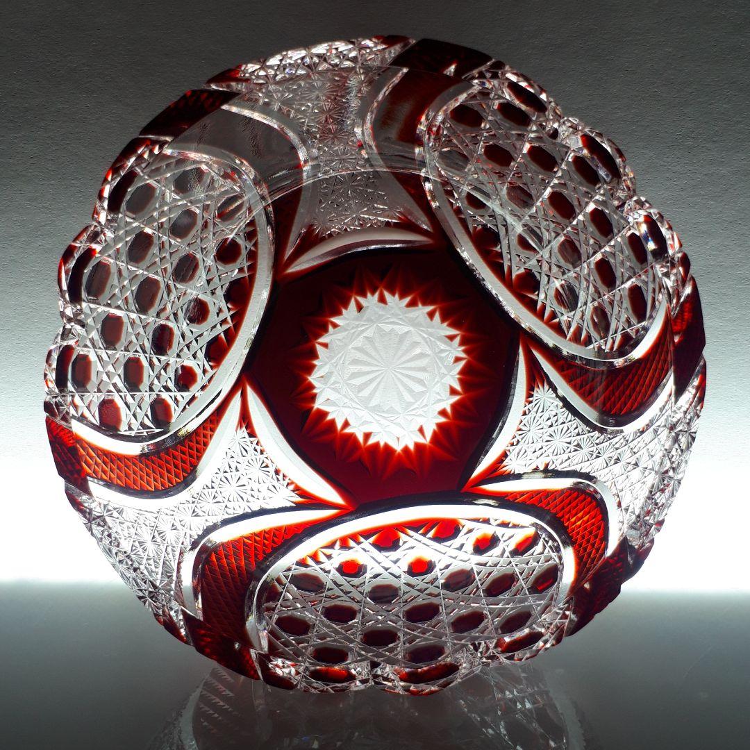 薩摩切子　門脇健二 作品　色被せガラス　　　八角籠目紋様 鉢　【希少レア作品】