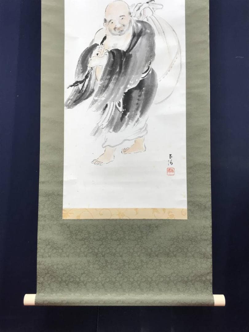 【真作】南陽画/中村不折賛/布袋画賛/人物図/掛軸/名家伝来/AC-508