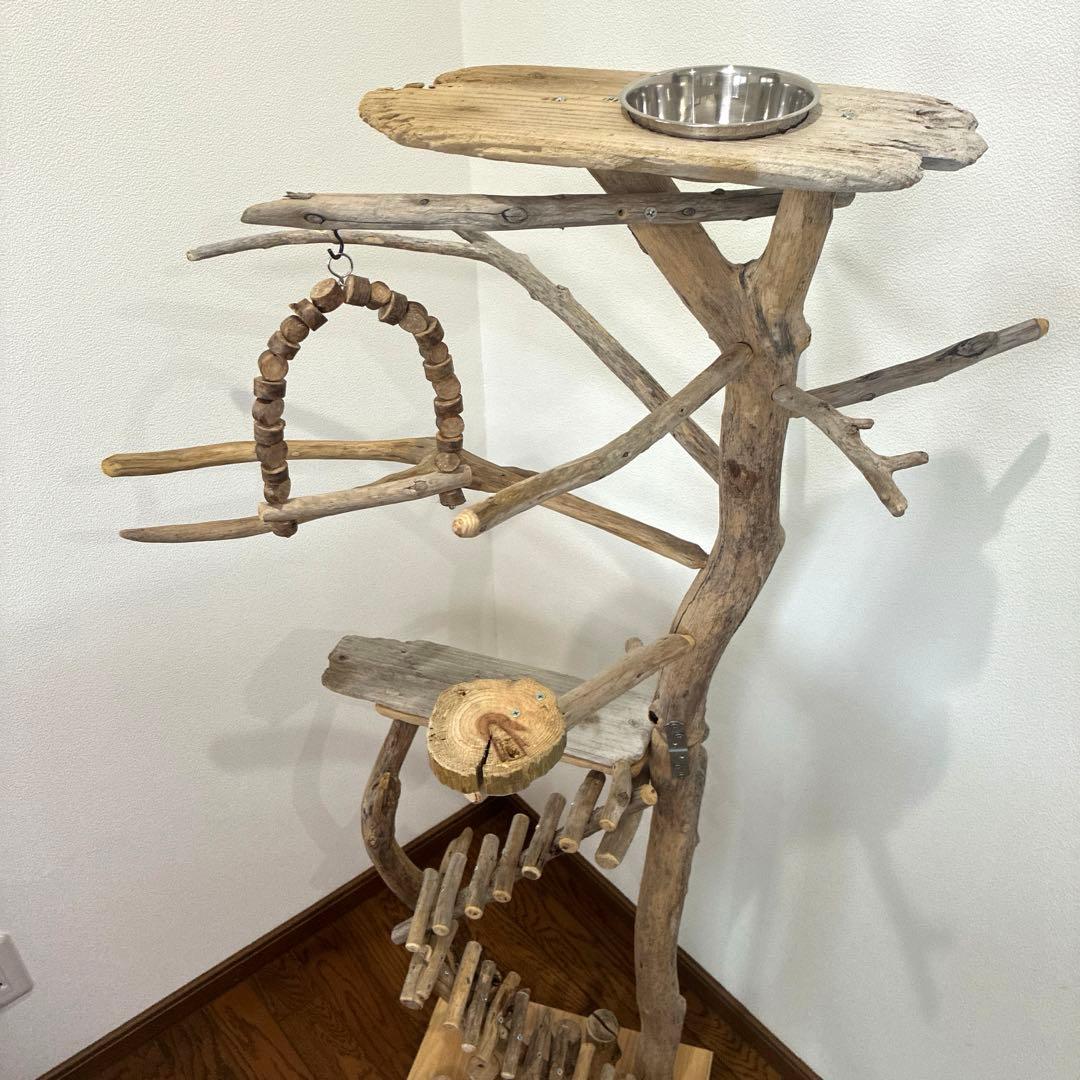 バードアスレチック・バードジム・タワー型・止まり木・流木・ハンドメイド