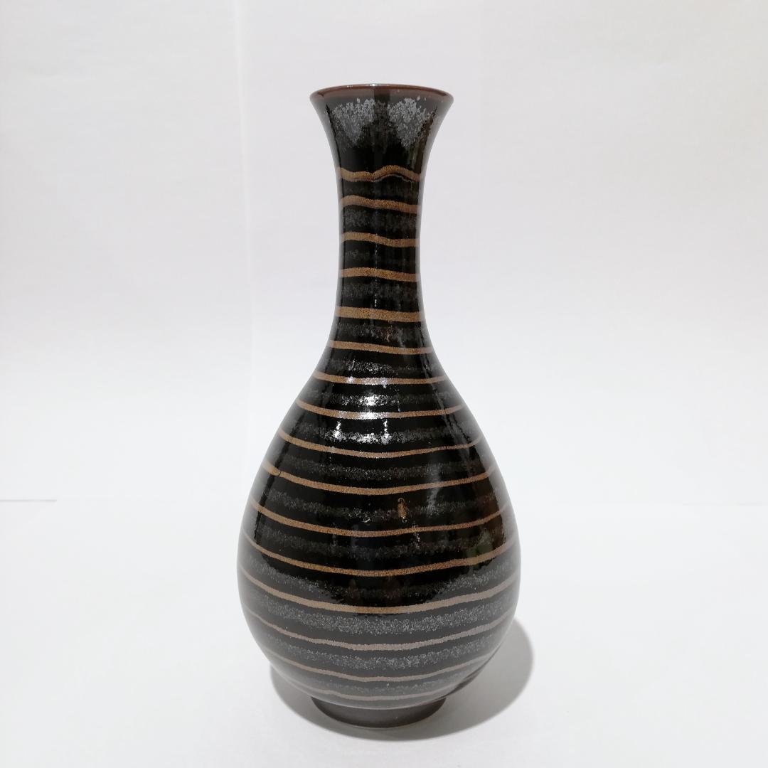 〇文化勲章受章　青木龍山　鶴首花瓶 天目渚