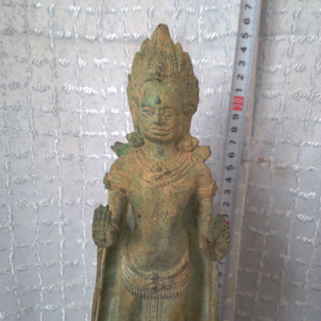 ブロンズ製仏像 約30cm 木製台座付き 古代？