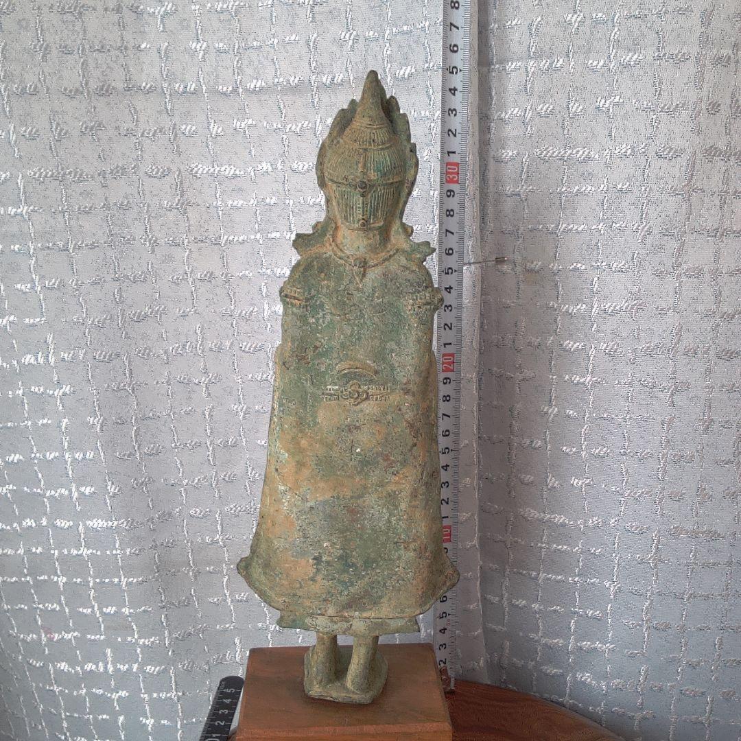 ブロンズ製仏像 約30cm 木製台座付き 古代？