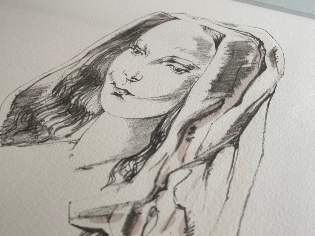 藤田嗣治　レオナール・フジタ　母子像　女性と子供　猫を抱く母子像　リトグラフ