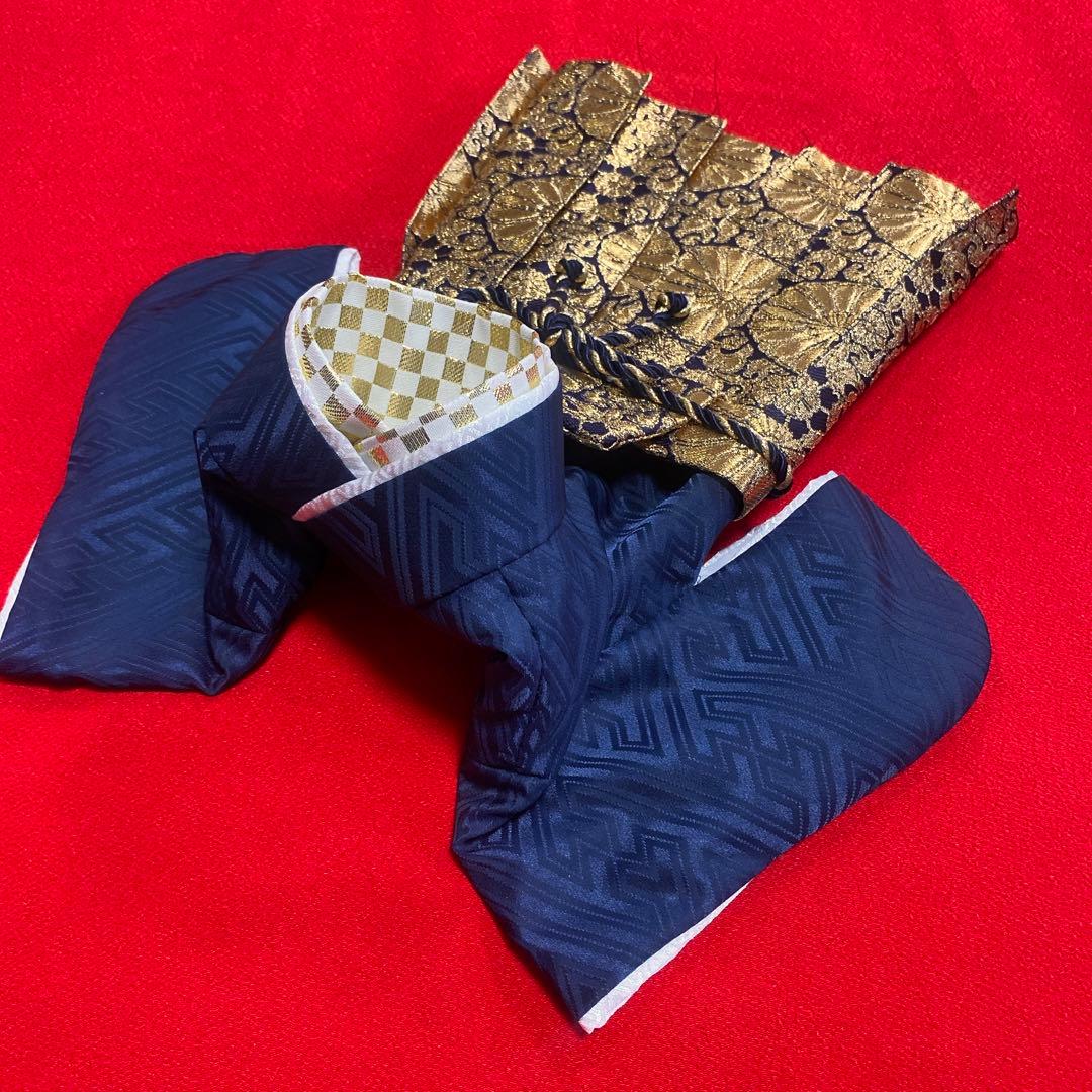 即納✨犬の袴✨犬用本格袴セット 紺×金 S 西陣織金襴生地　犬服