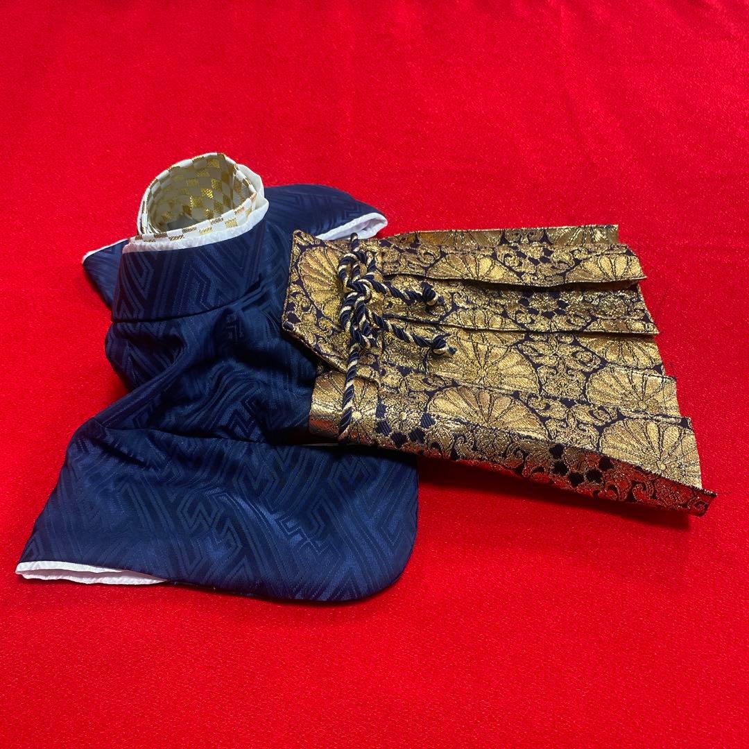 即納✨犬の袴✨犬用本格袴セット 紺×金 S 西陣織金襴生地　犬服