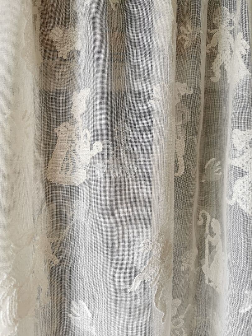 アンティーク お伽話 童話 マドラスレース幅広カーテンパネル ナーサリーライム