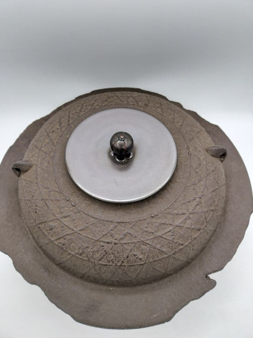 c708 焼抜透木釜　桜川 透木付 茶道具 古物