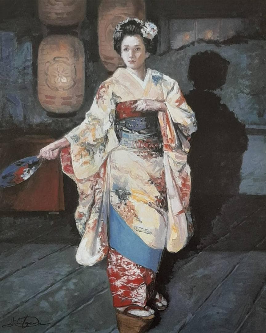 石川善一、「祇園の華」、希少画集の額装画、四季、風景、人気作品