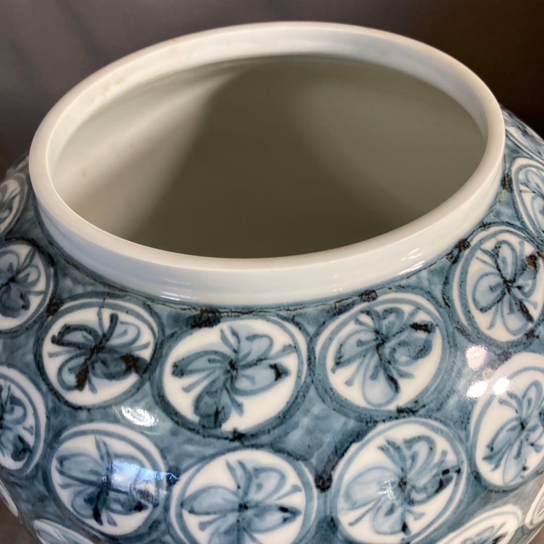 【青木龍山】文化勲章受章　日本芸術院会員　名窯　青木龍山作　染付丸花丸紋　花瓶