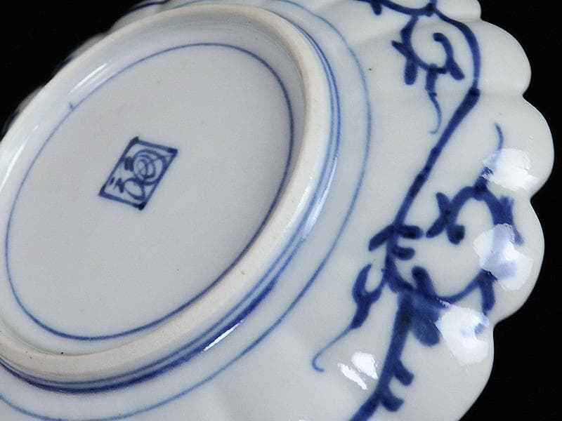 大聖寺伊万里　金襴手　輪花形　紋章の図　５寸皿　D174AS-fbda