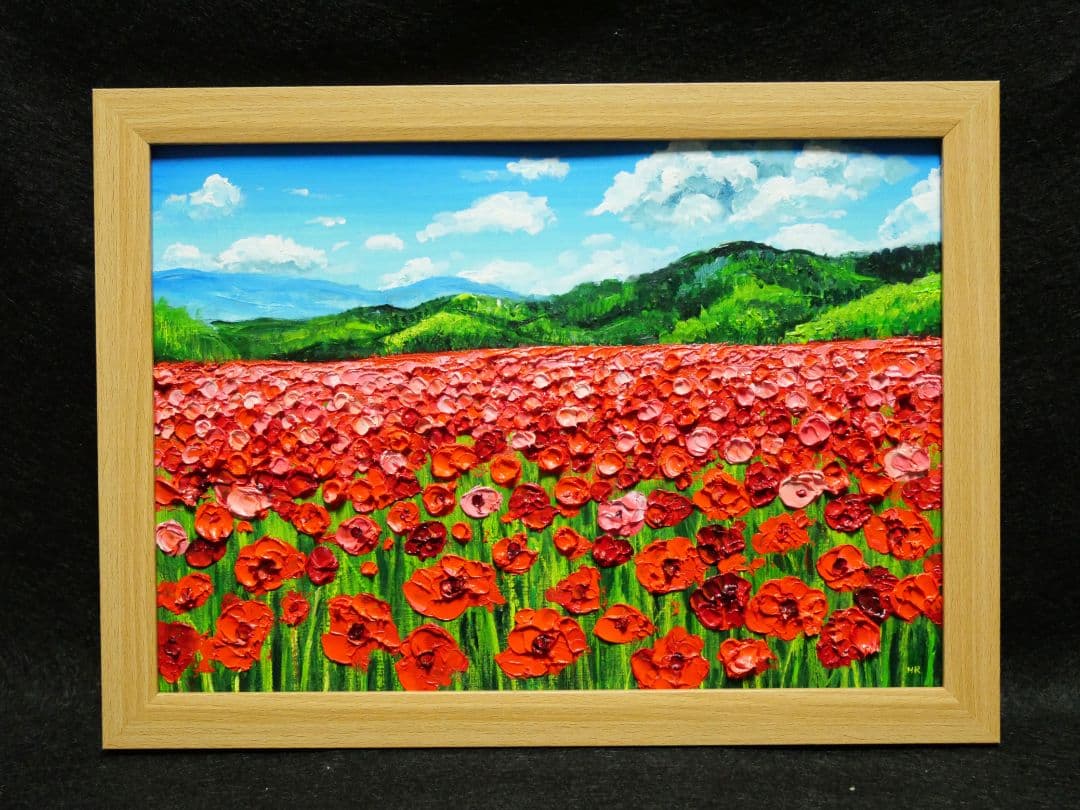 油絵 絵画 【天空の赤いお花畑】