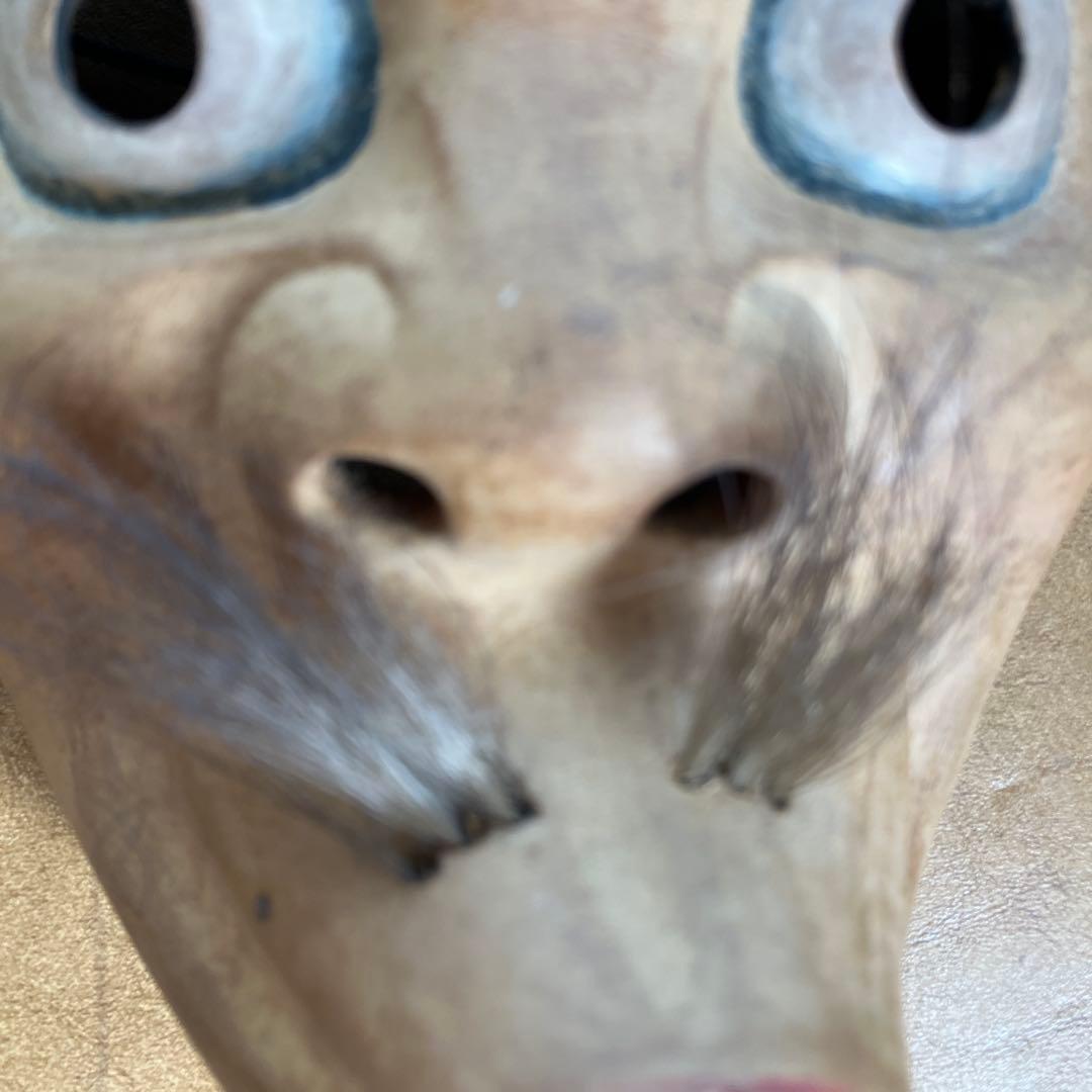 手彫り　木彫彩色　ひょっとこ　髭あり